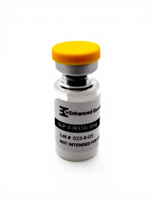 Enhanced Executive GLP-3 R3TA 5mg peptide vial with yellow cap on white background