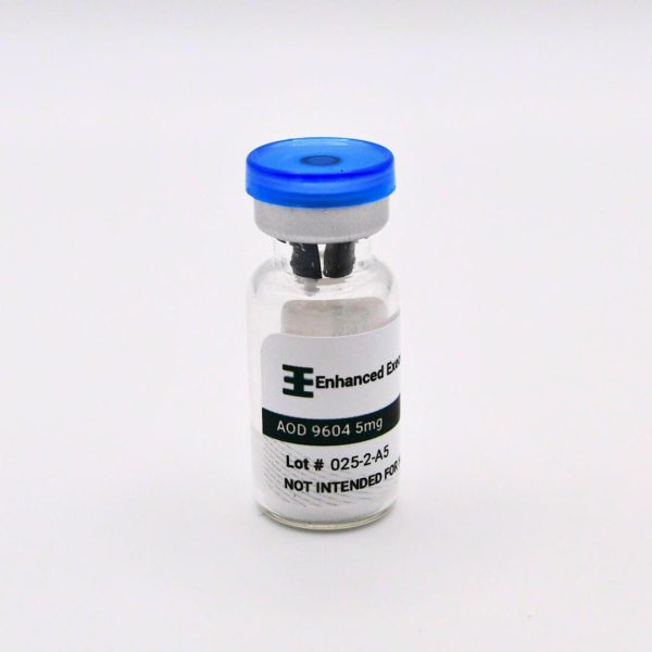 AOD 9604 5mg vial on white background