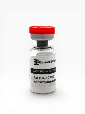 Enhanced Executive CJC-1295 no DAC Ipamorelin blend peptide vial with red cap on white background