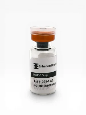 Enhanced Executive GHRP-6 5mg peptide vial with orange cap on white background