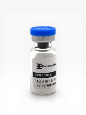 Enhanced Executive HCG 10000iu vial with blue cap on white background