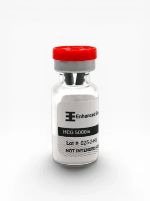 Enhanced Executive HCG 5000iu vial with red cap on white background