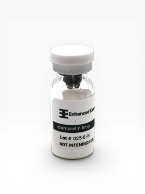 Enhanced Executive Ipamorelin 5mg peptide vial with white cap on white background
