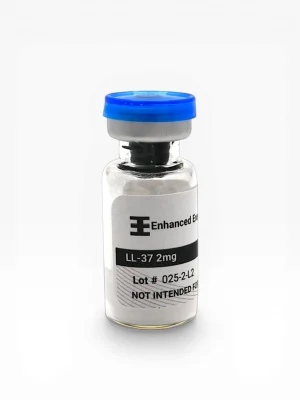 Enhanced Executive LL-37 2mg peptide vial with blue cap on white background