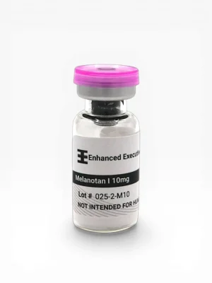 Enhanced Executive Melanotan I 10mg peptide vial with pink cap on white background