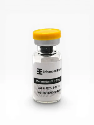 Enhanced Executive Melanotan II 10mg peptide vial with yellow cap on white background