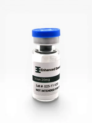 Enhanced Executive Vilon 20mg peptide vial with blue cap on white background