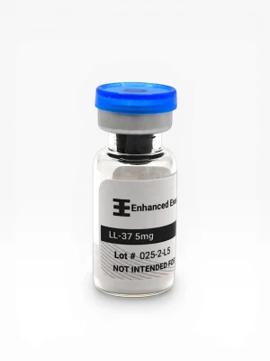 Enhanced Executive LL-37 5mg peptide vial with blue cap on white background